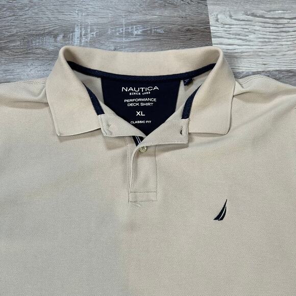 Nautica Polo Shirt Beige Cotton Blend Classic Fit Deck Style XL - Picture 3 of 6